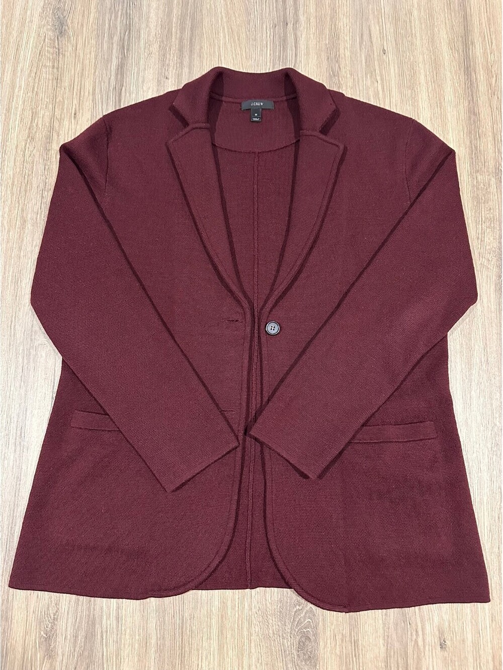 J. Crew Merino Wool Knit Sweater Blazer Jacket XL Burgundy Maroon Career Work